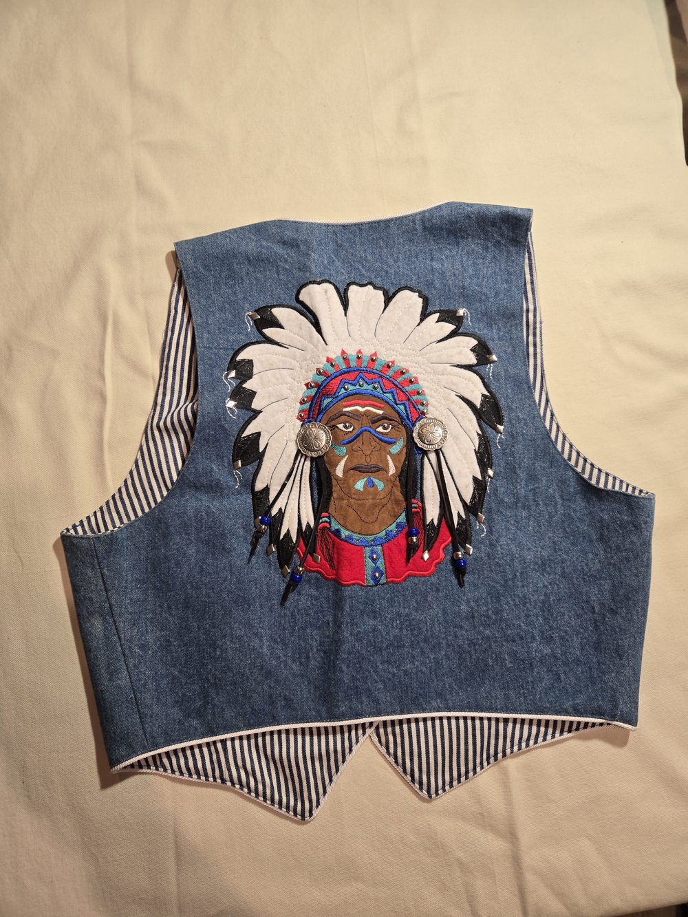 Vintage Roughrider by Circle T Denim Western Vest Medium USA Made Chief Patch